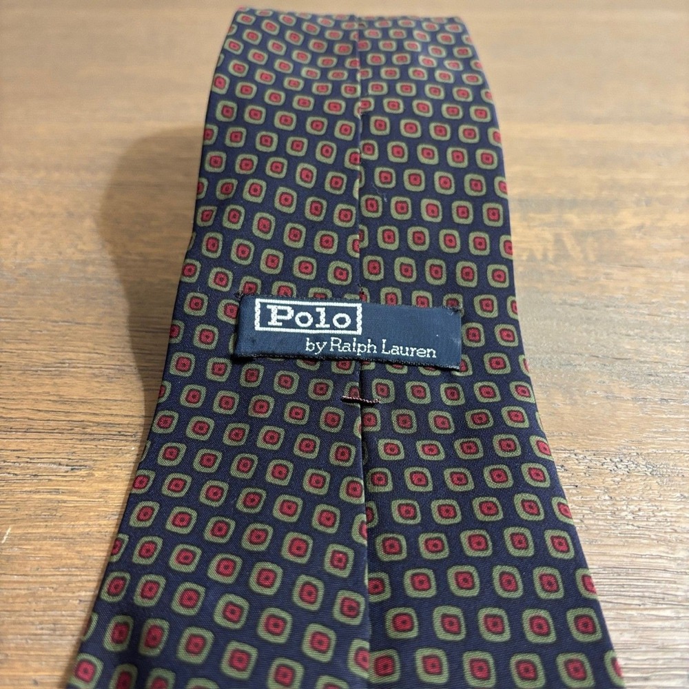 Vintage Polo Ralph Lauren 100% Silk Tie Geometric Medallion Navy Red Green USA - Picture 3 of 7
